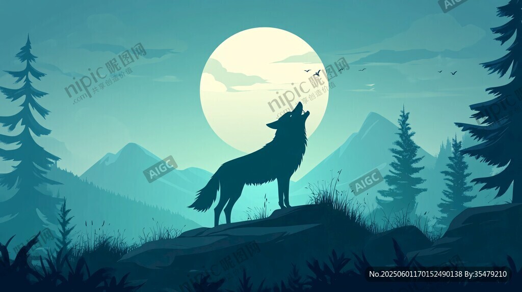 月夜孤狼仰啸山林间