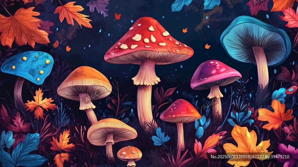 梦幻森林中的多彩蘑菇世界