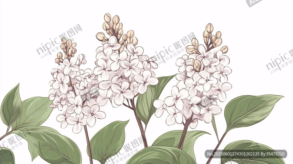白色丁香花插画