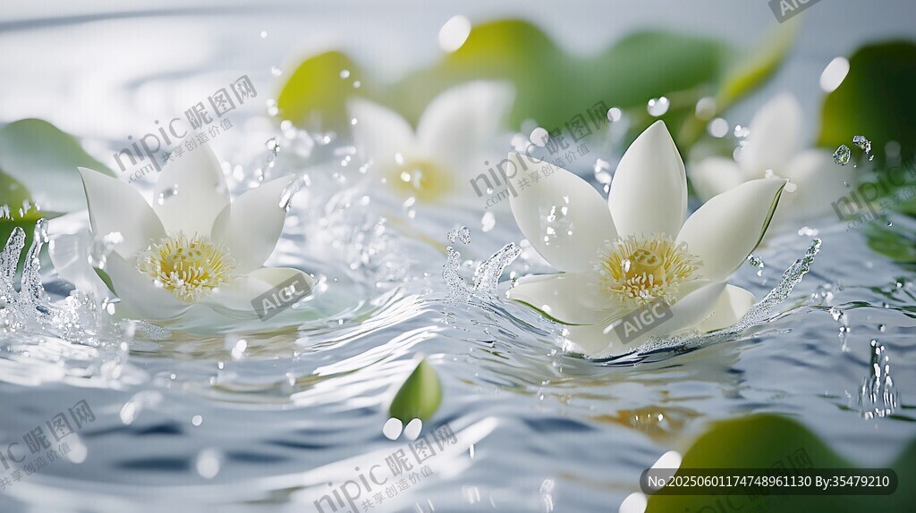 白荷入水绽 水花轻溅景