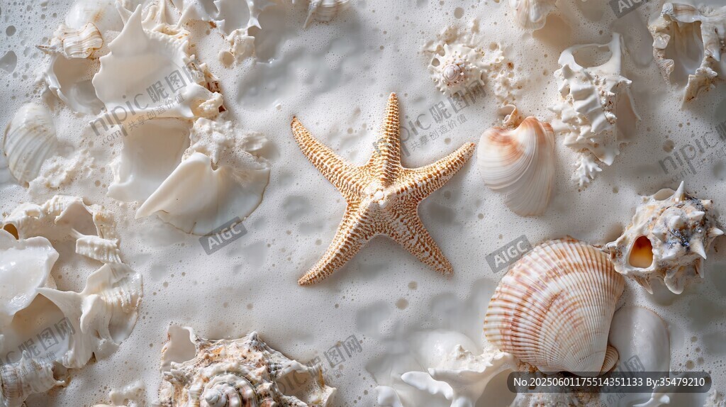 海星与贝壳的海滨风情