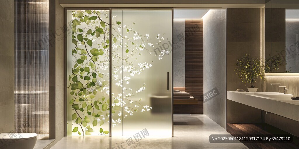 现代浴室玻璃的绿植艺术