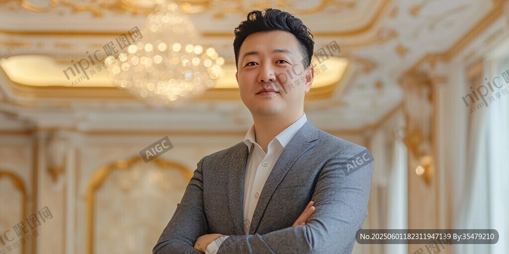 商务男士于华丽室内留影