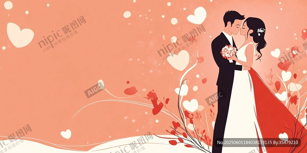 浪漫新婚夫妇甜蜜相拥