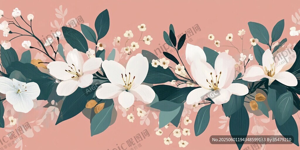 粉色背景上的清新花卉图案
