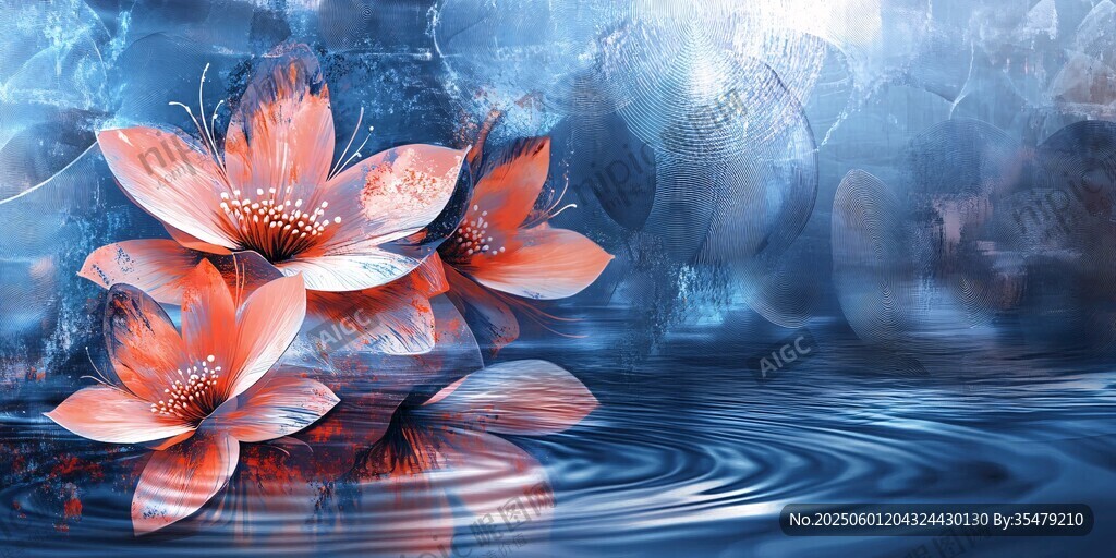 梦幻水中绽放的艳丽花朵