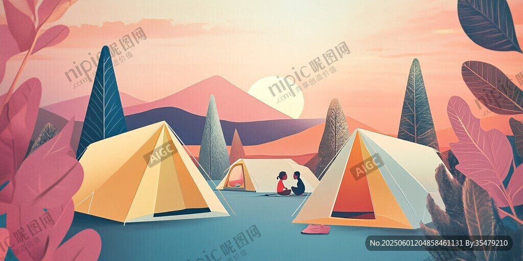 黄昏下的惬意露营场景