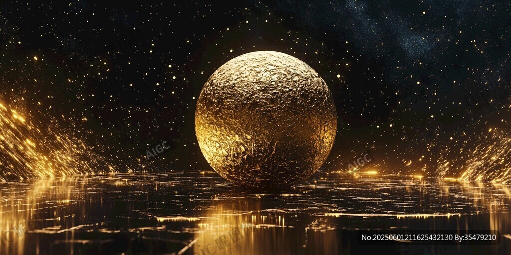 金色星球闪耀璀璨宇宙