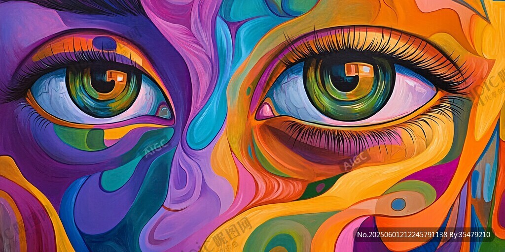 多彩梦幻双眼艺术插画