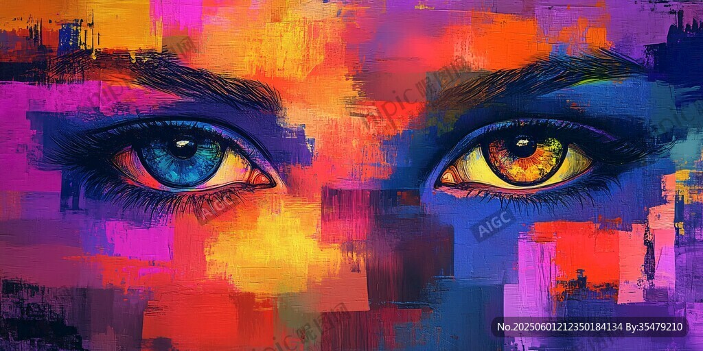 梦幻多彩双眸艺术插画
