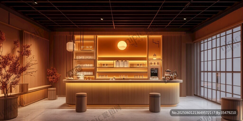 日式风格温馨咖啡店吧台