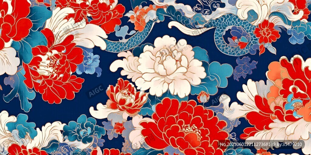 中式繁花祥龙锦纹图案