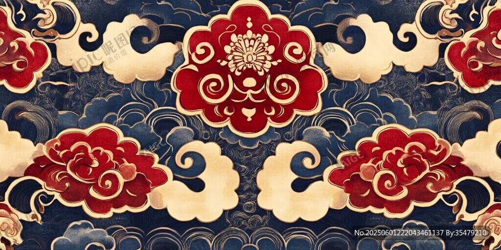 中式传统云纹花卉图案