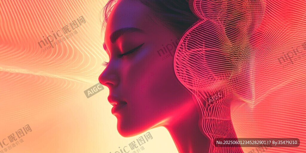 梦幻光影下的女性侧脸轮廓
