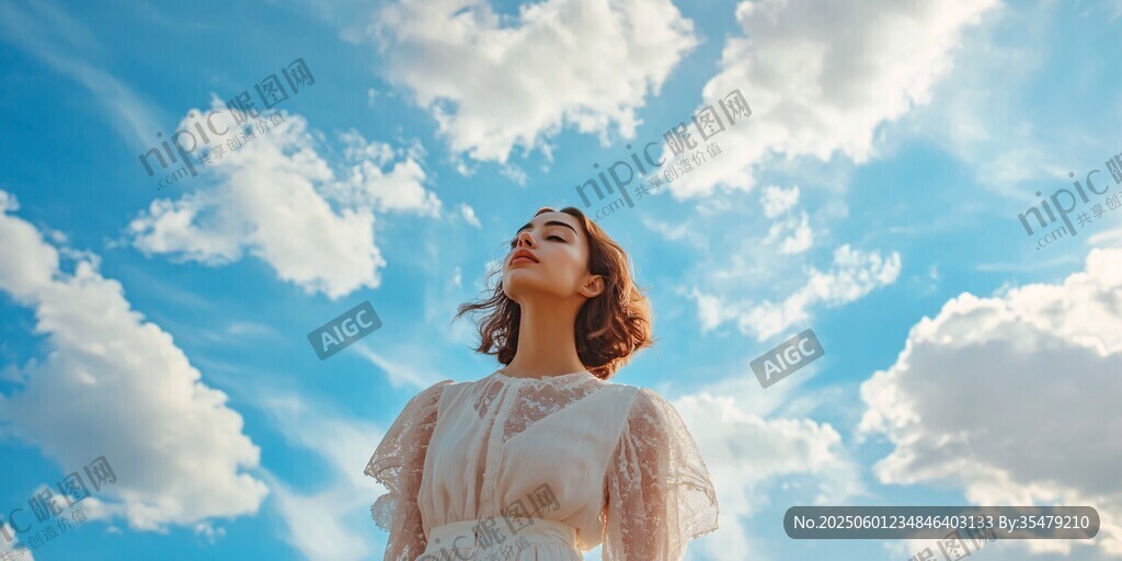 仰望蓝天的优雅女子