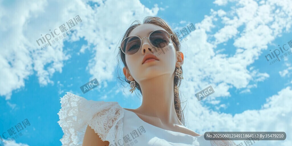 阳光下的白衣时尚女性