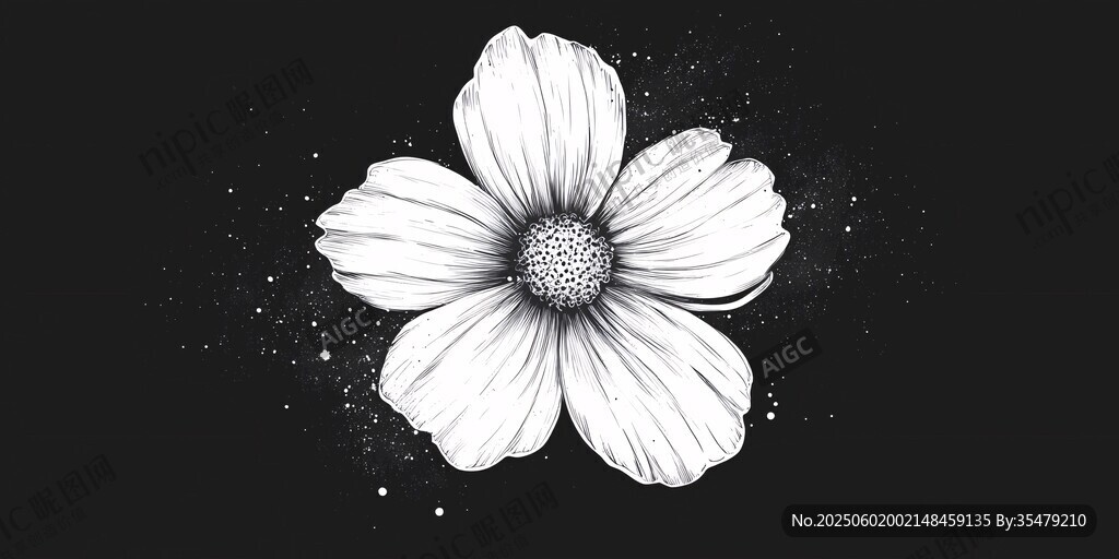 黑白花卉插画 简洁艺术感