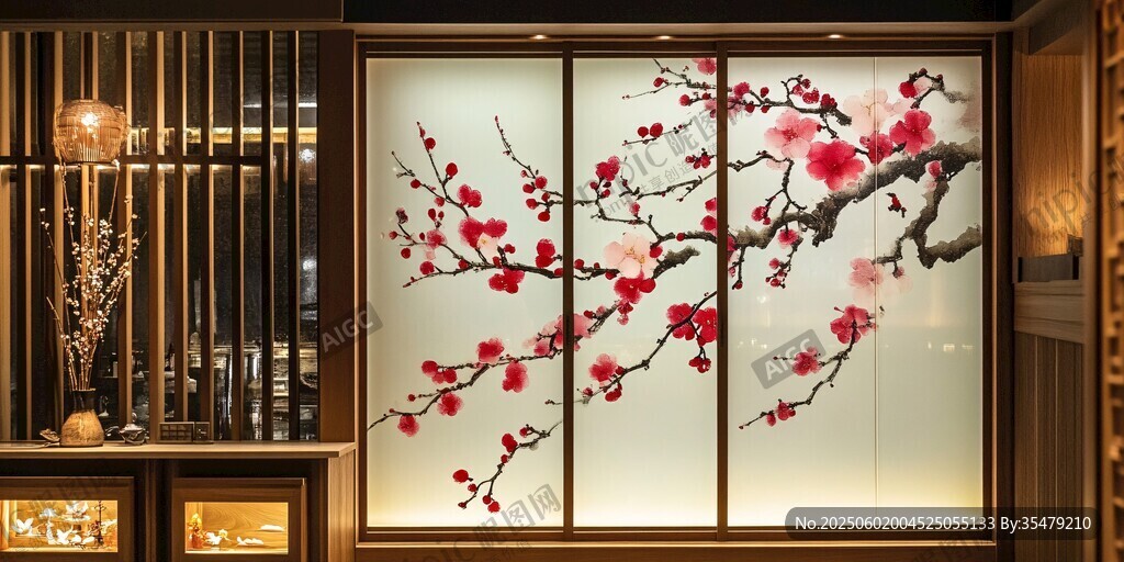 中式梅花屏风 雅致室内景