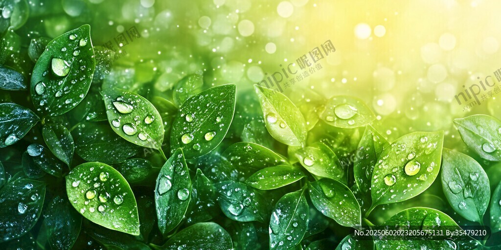 晨露润绿叶 清新自然景