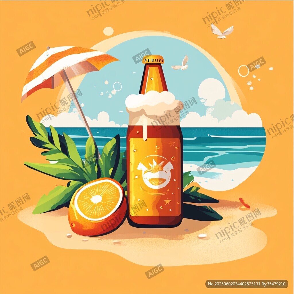 海滩上的啤酒与夏日风情