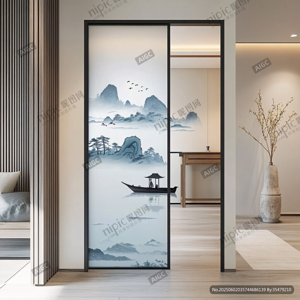 中式山水风屏风隔断设计