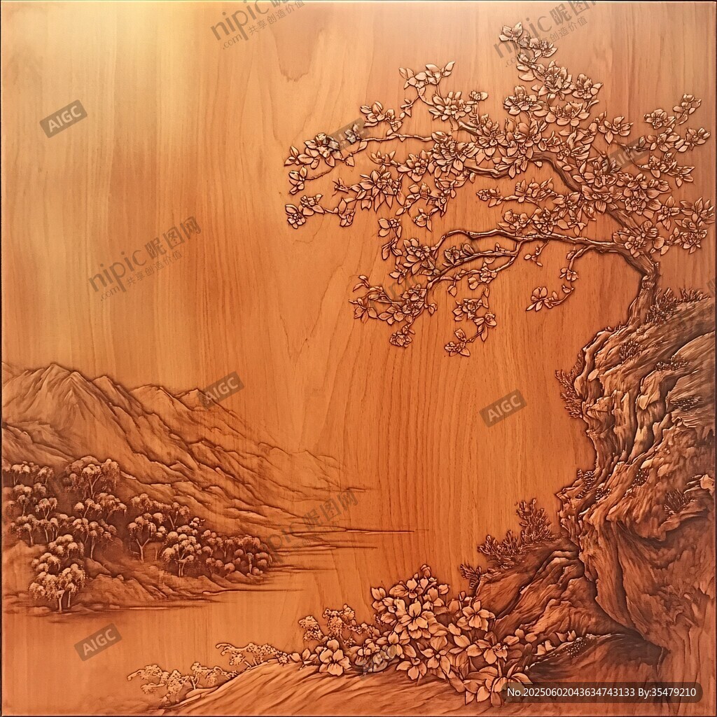 木雕山水风景图