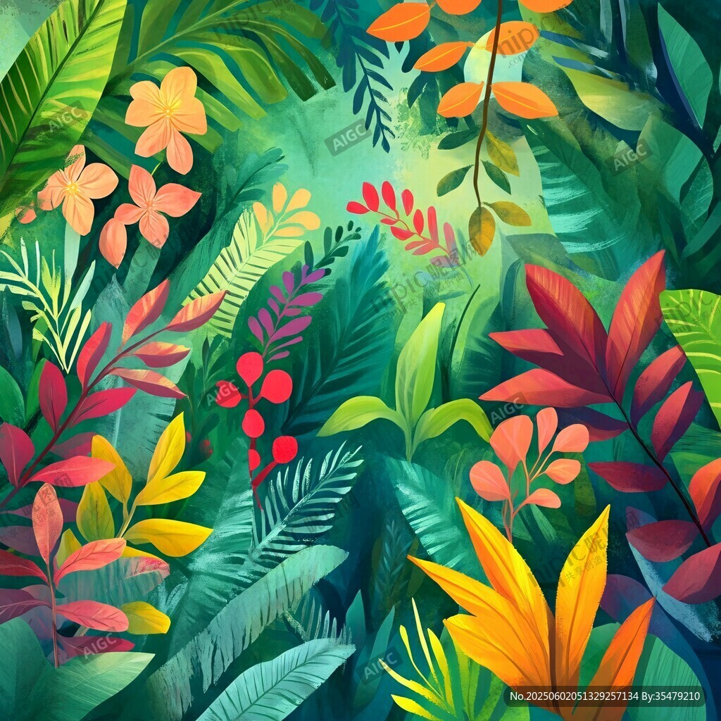 热带植物缤纷插画