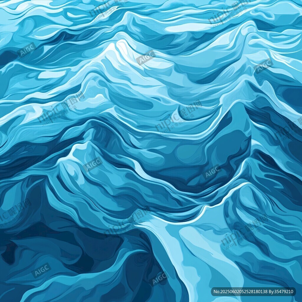 蓝色水波抽象艺术插画