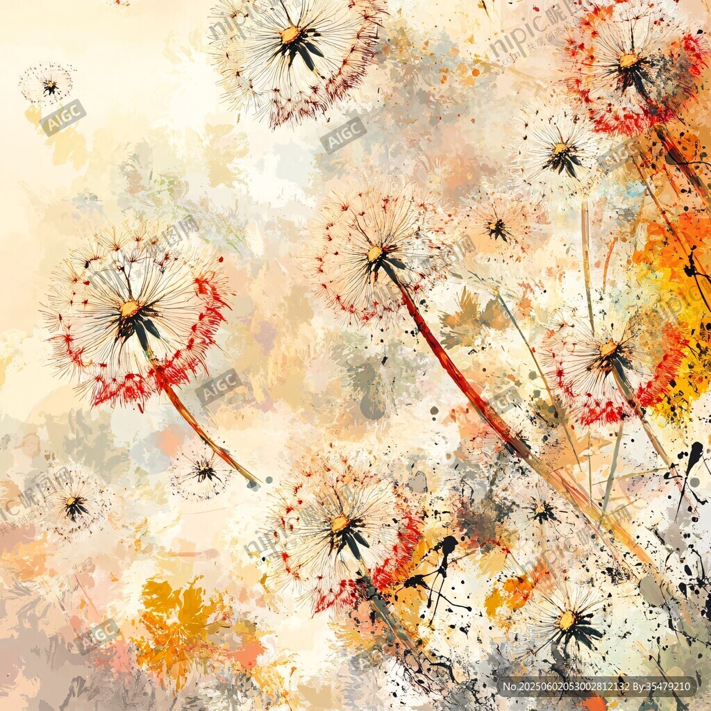梦幻水彩蒲公英艺术画作