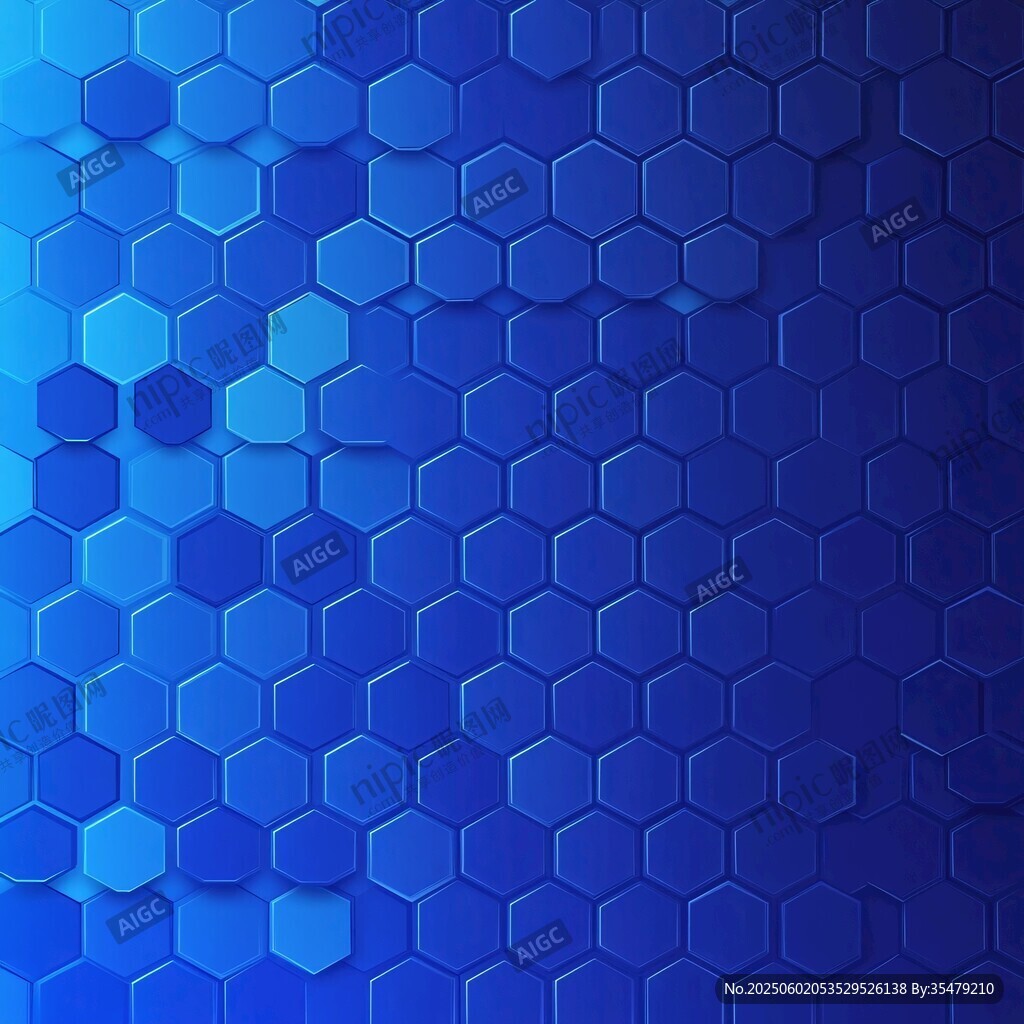 蓝色六边形立体背景图案