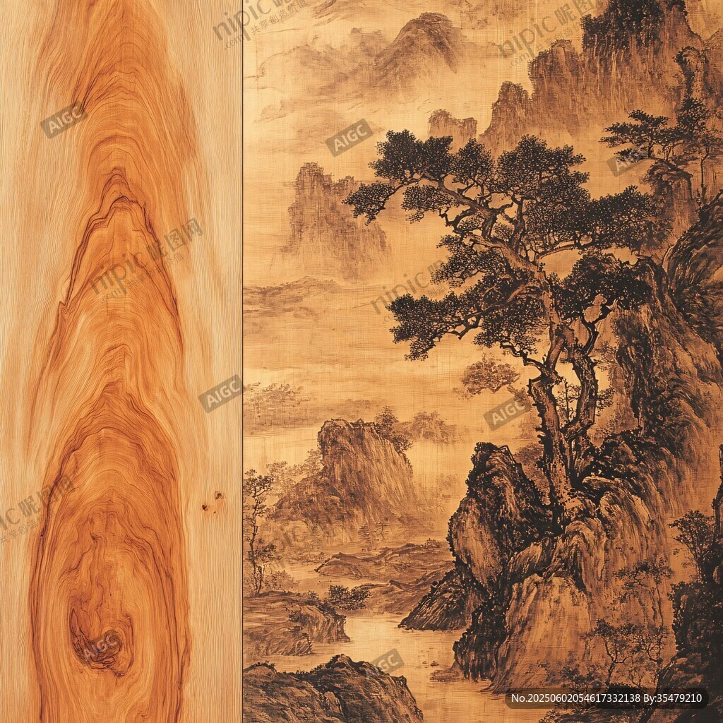 木纹与山水墨画的独特组合