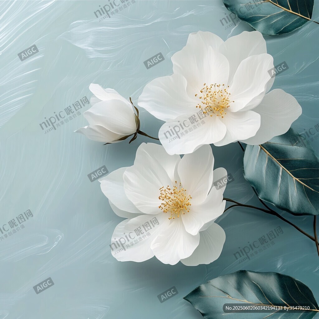 玉兰花绽于水波绿叶间