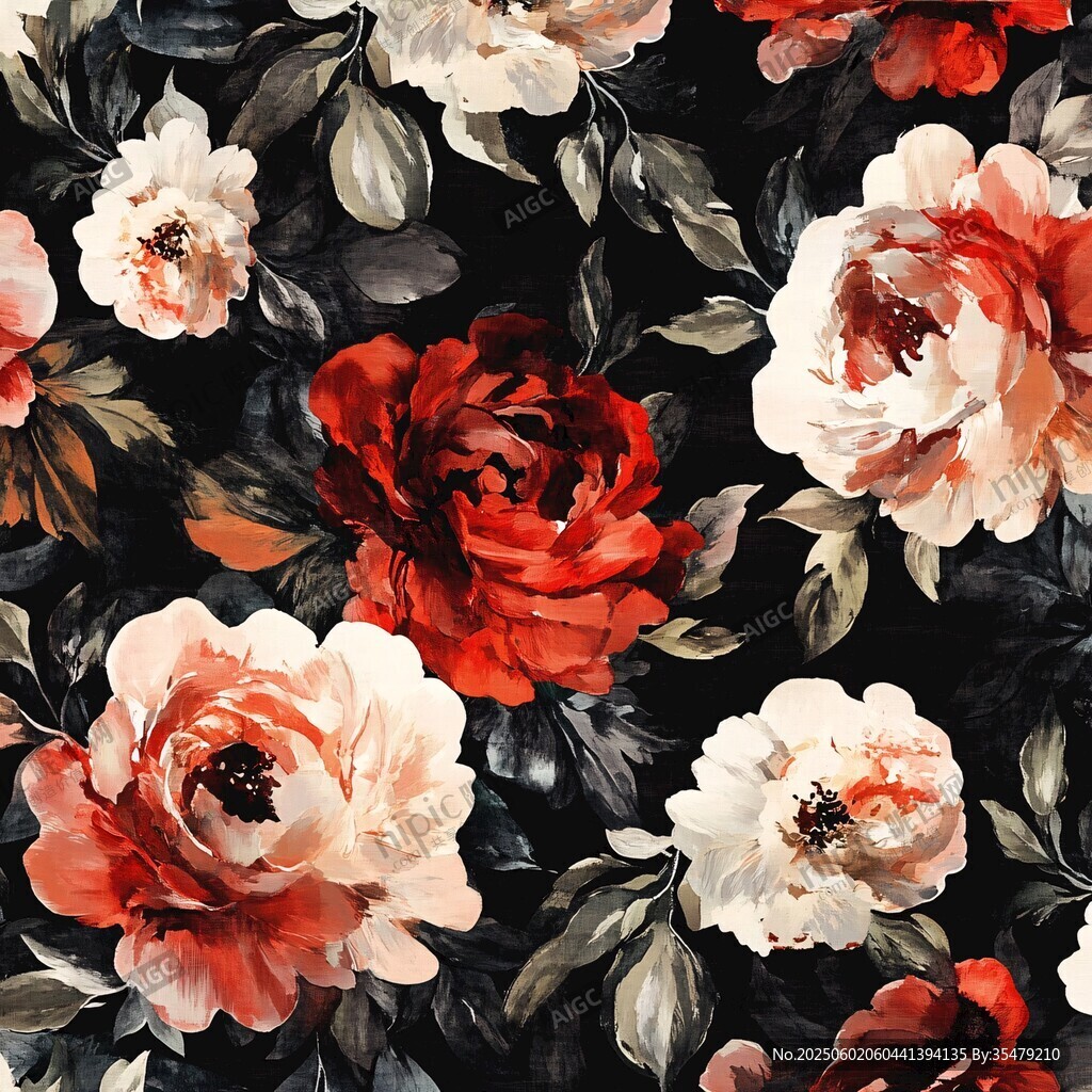 花卉图案 黑底上的绚丽花朵