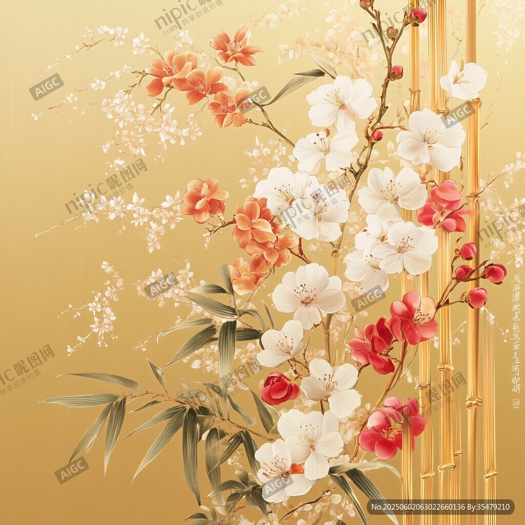 金底繁花翠竹中式雅致景