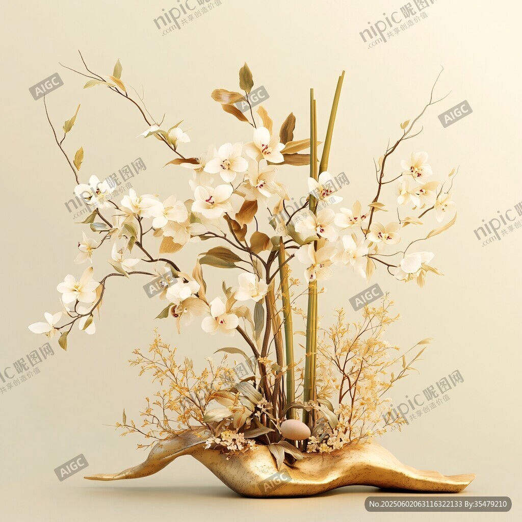 金色花艺摆件 雅致中式风