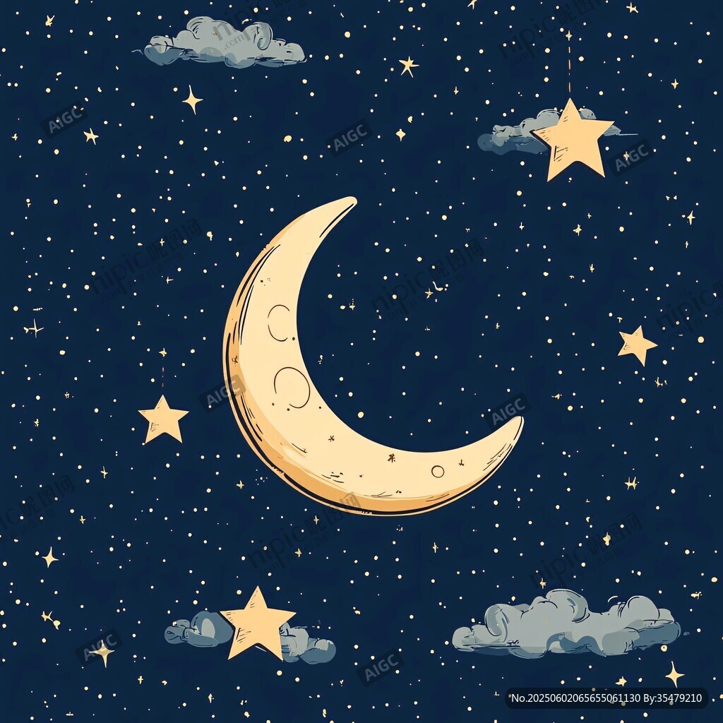 梦幻夜空下的月牙与繁星