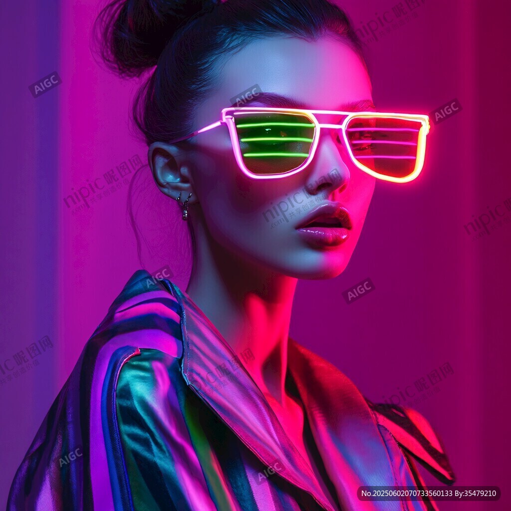 霓虹时尚酷感墨镜美女