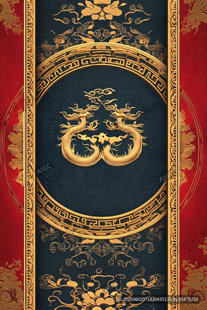中式古典双龙纹华丽图案