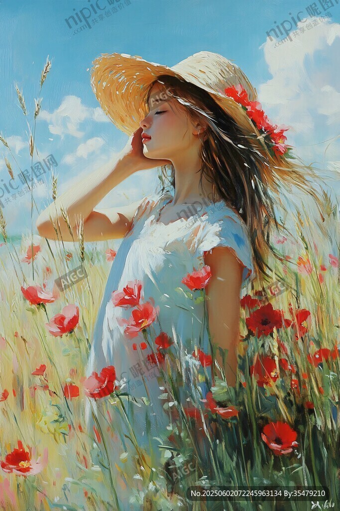 少女于花海中享受美好时光