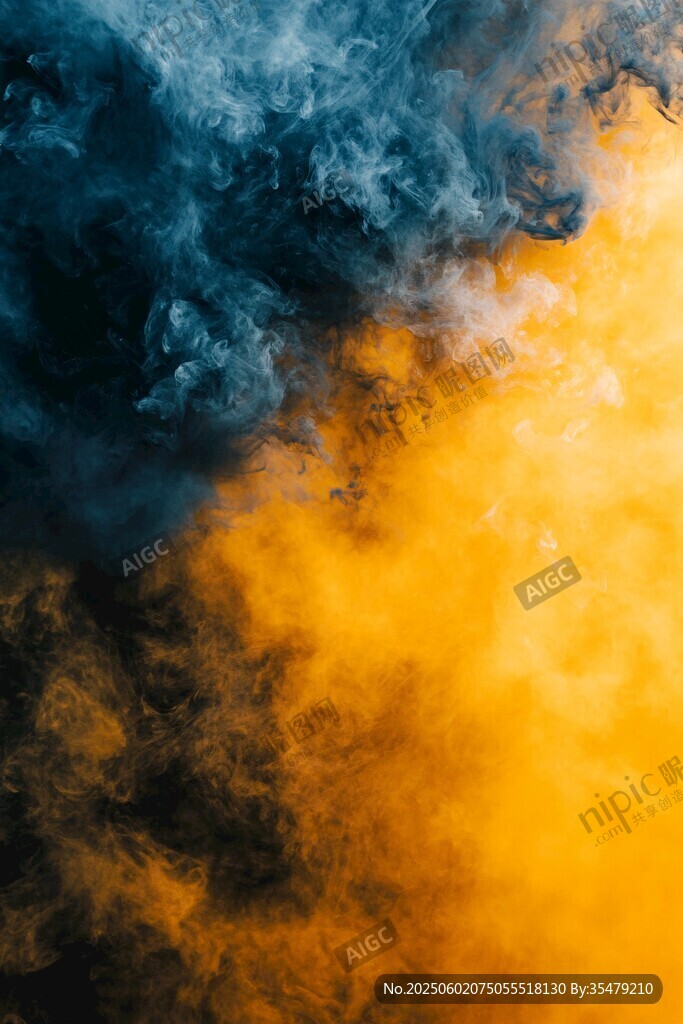 蓝黄交融烟雾梦幻景象