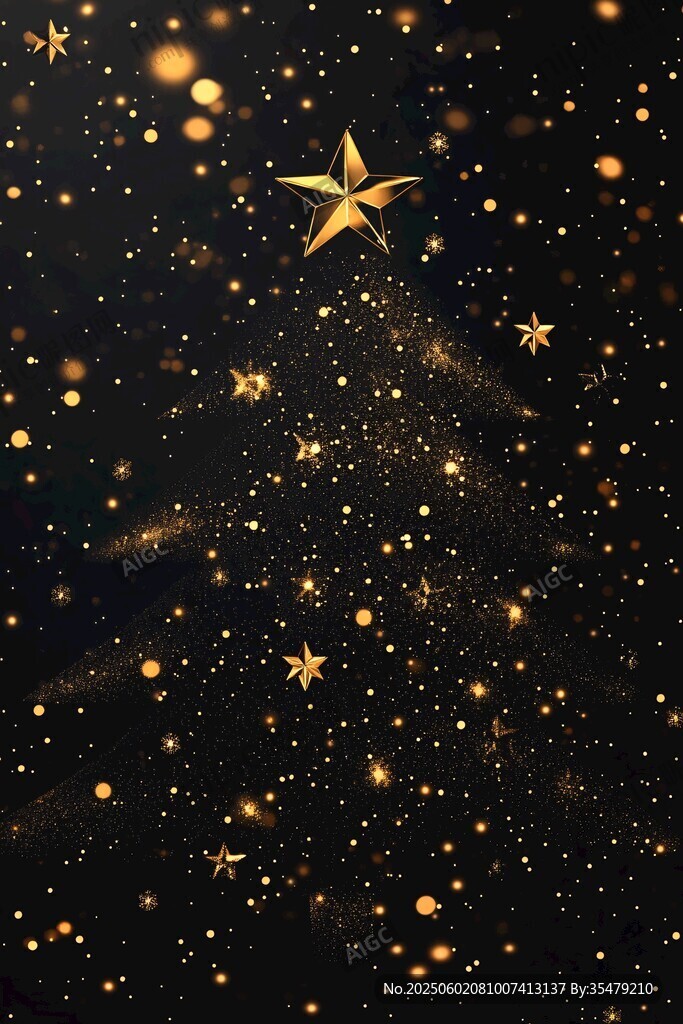 金色星星圣诞树梦幻背景