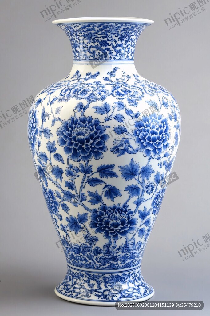 青花牡丹纹花瓶