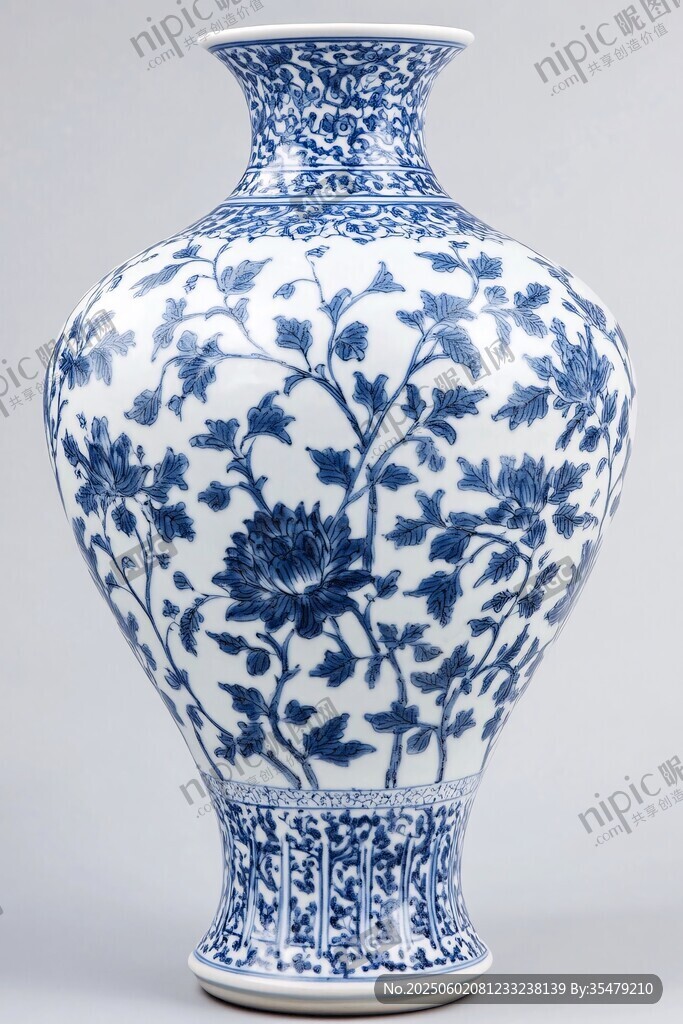 青花瓷瓶 典雅花卉纹饰