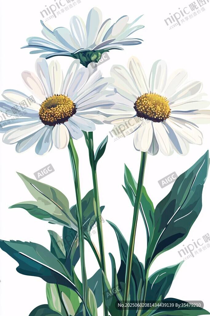 三朵清新白雏菊插画
