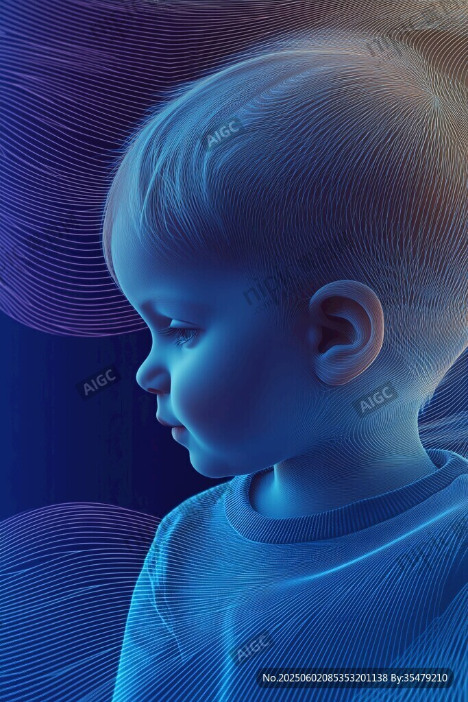 梦幻光影下的小男孩侧影