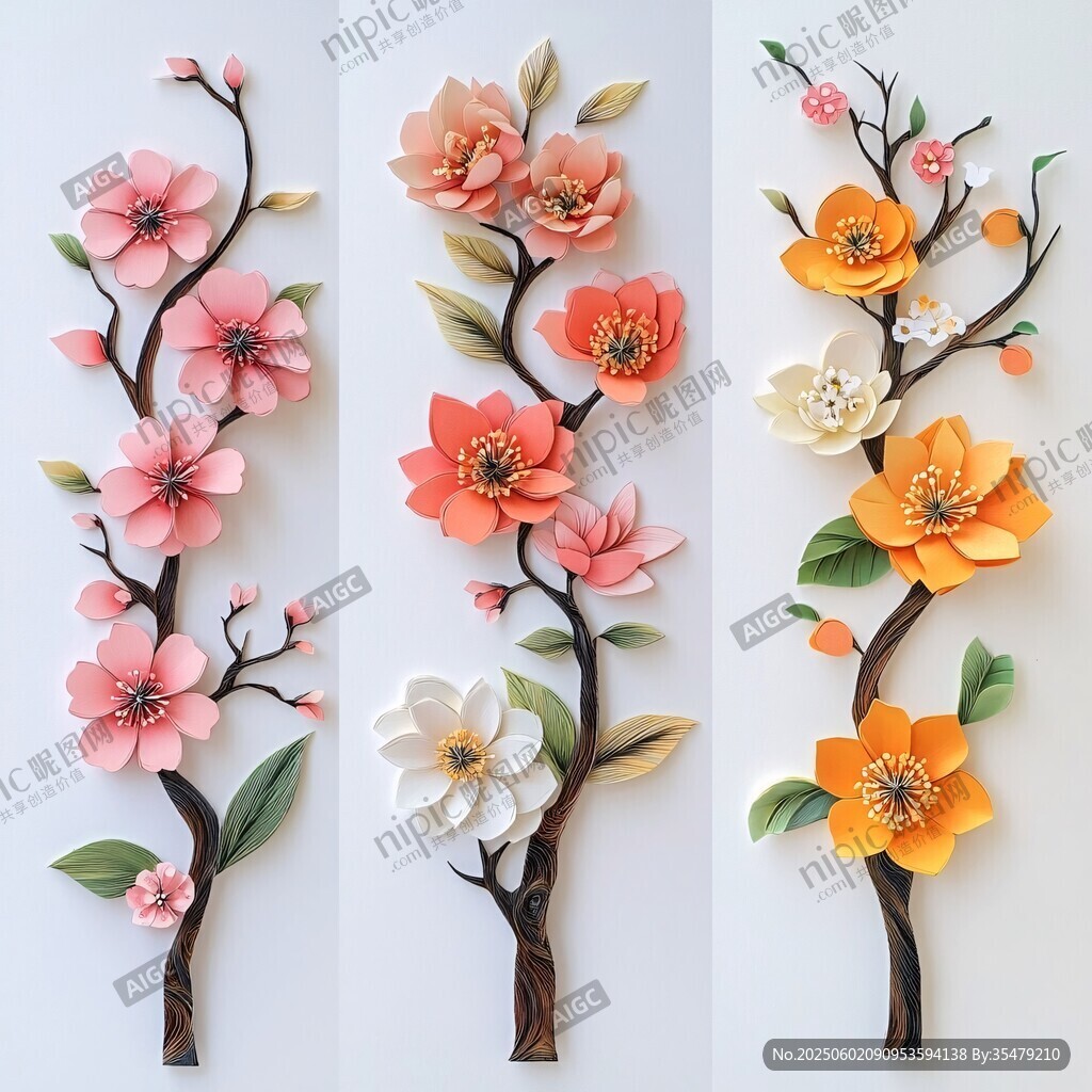 立体纸艺花卉装饰三组合