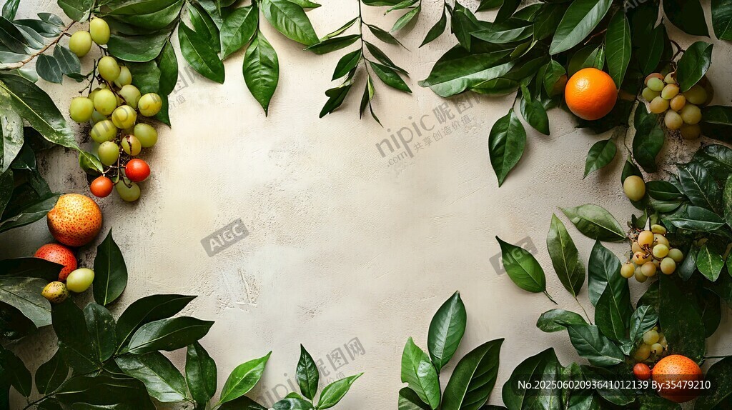 绿叶鲜果环绕的清新画面