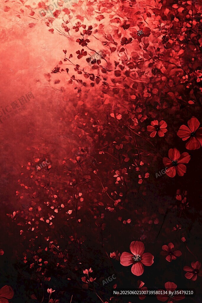 深红繁花梦幻背景图
