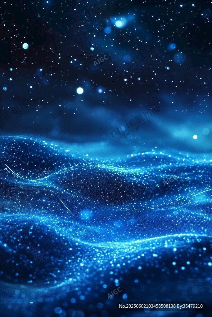 梦幻蓝色粒子星空波浪景