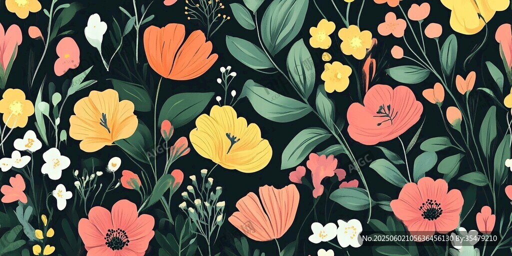 花卉植物图案的深色背景插画